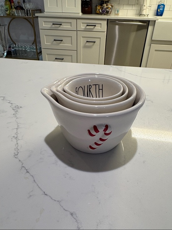 Rae Dunn Other - Rae Dunn White Ceramic Nesting Measuring Bowls with Red Candy Cane Accent